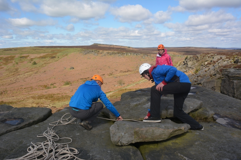 Setting up climbs at Burbage, Peak District