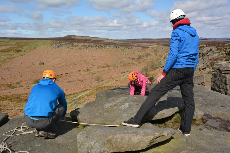 Setting up climbs at Burbage, Peak District